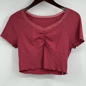 Women’s SHEIN Lace Trimmed Burgundy Pink Top